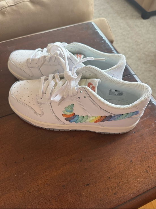 Nike Other - Nike New! Dunk Low SE Kids White Sneakers with Rainbow Lace Swoosh